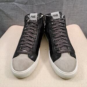%P448 High-Top Side Zip Softy Glitter Sneaker Women Size 41 / US 10 / A 49